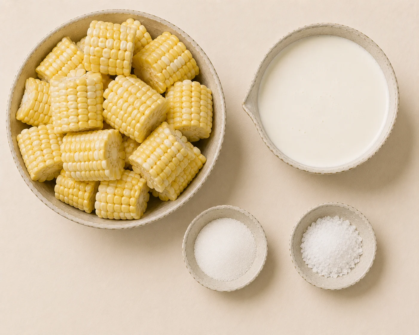Sweet corn puree in a bowl showing chunky blended texture with cream