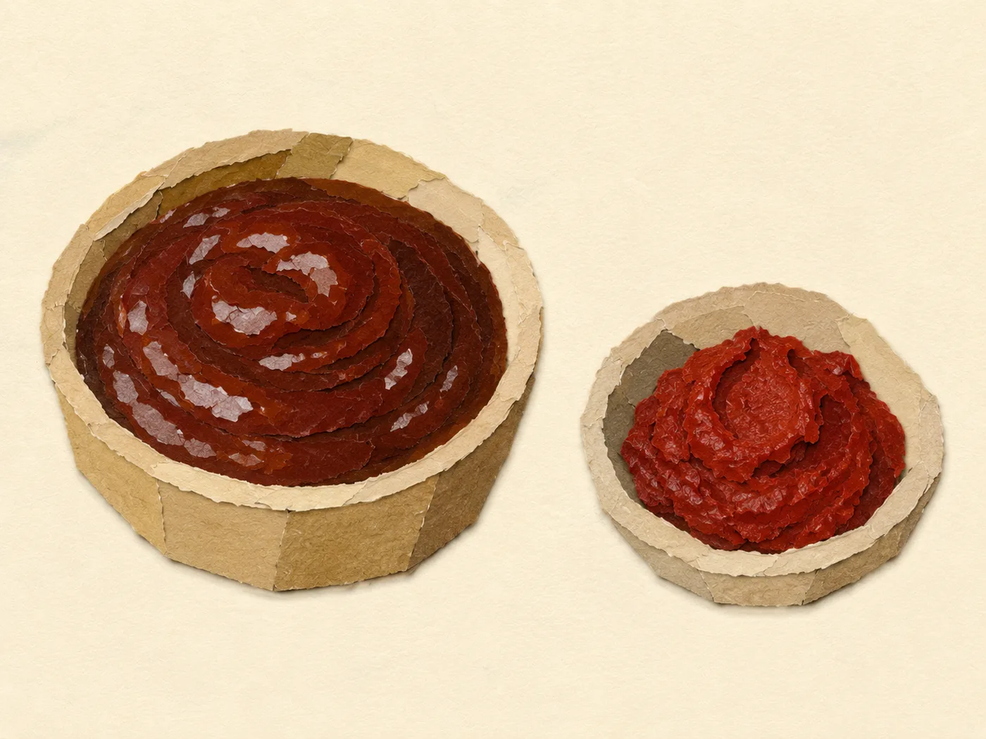 Flat-lay of barbecue sauce and gochujang paste for gochujang BBQ sauce