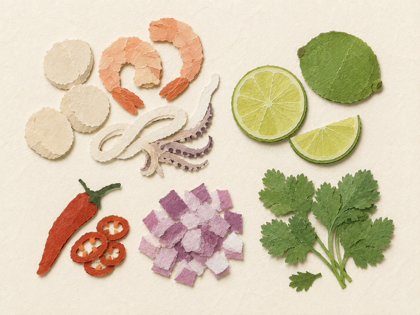 Aguachile verde: lime-cured shrimp over a pool of green tomatillo sauce with radish, avocado, and cilantro