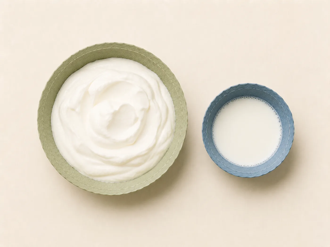 Flat-lay of sour cream and milk for Mexican crema