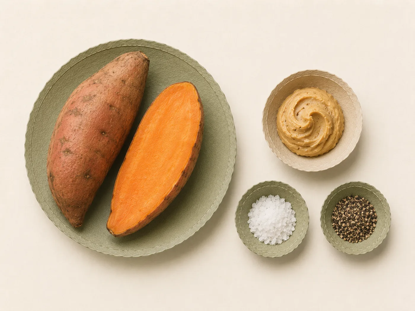 Flat-lay of boniato sweet potato and miso butter for miso boniato mash