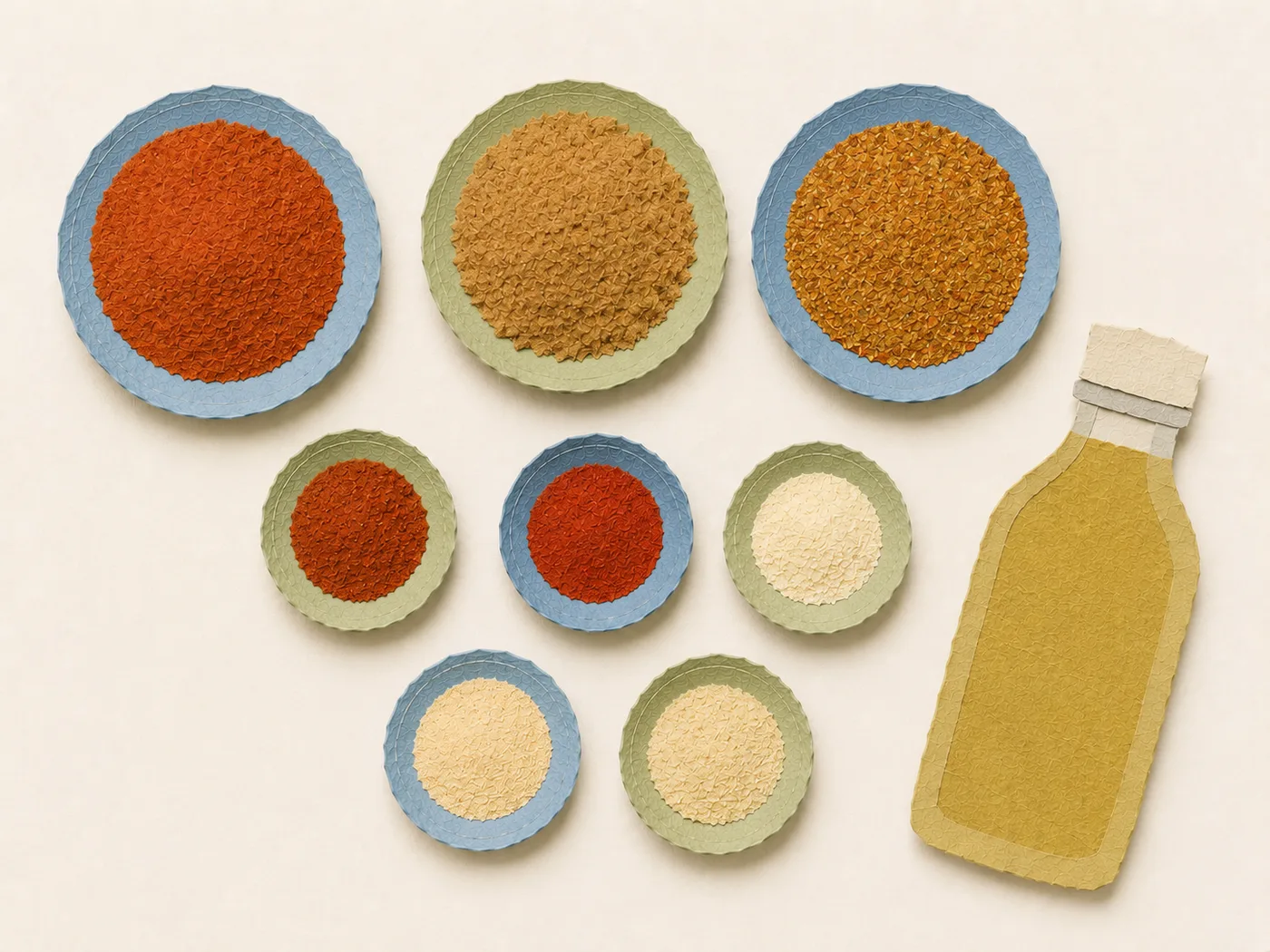 Flat-lay of cayenne, brown sugar, and paprika for Nashville hot spice