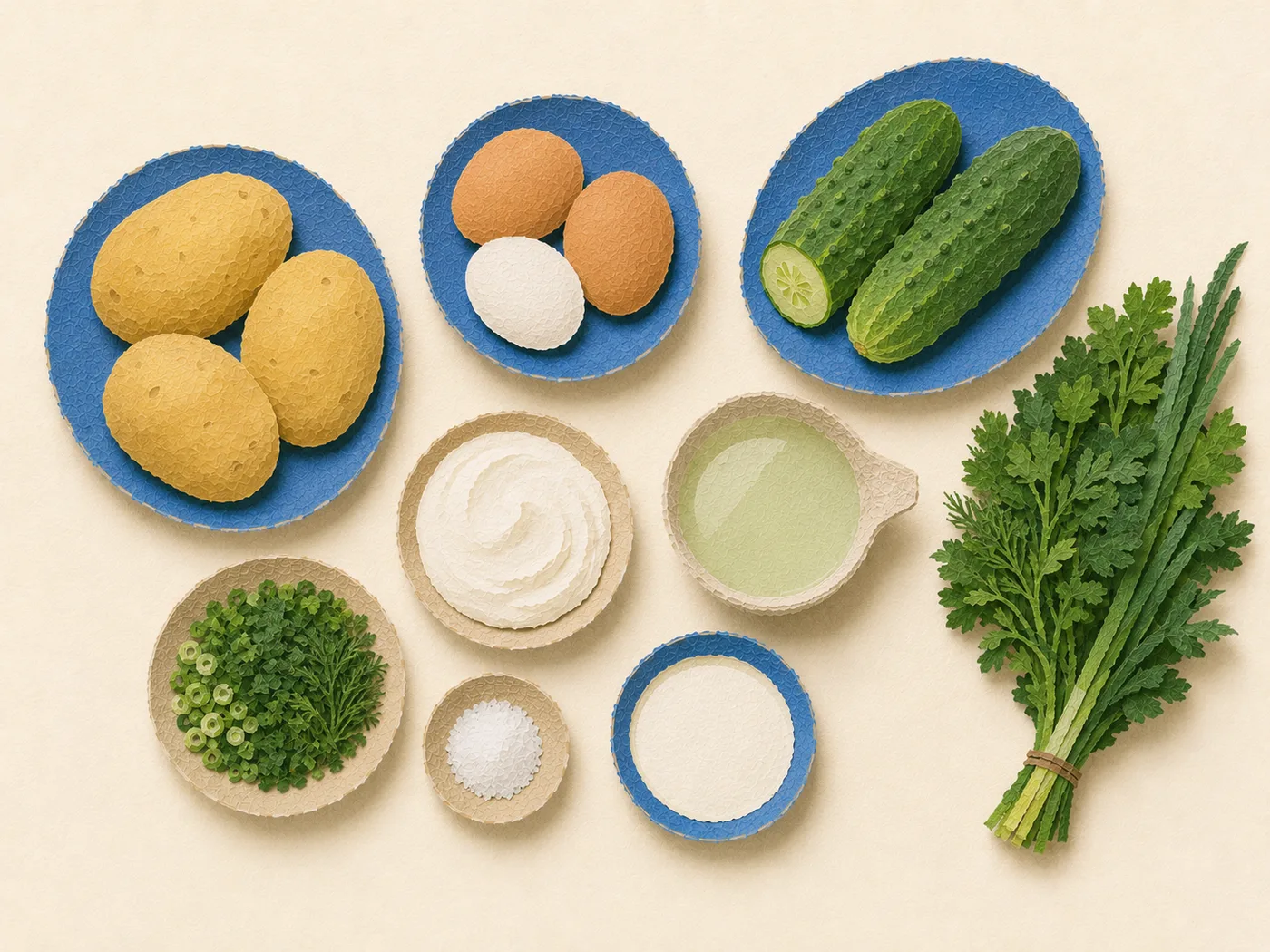 Okroshka with Potatoes, Eggs, and Cucumber Okroshka with Potatoes, Eggs, and Cucumber
